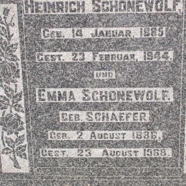 SCHONEWOLF Heinrich 1885-1944 &amp; Emma SCHAEFER 1886-1968