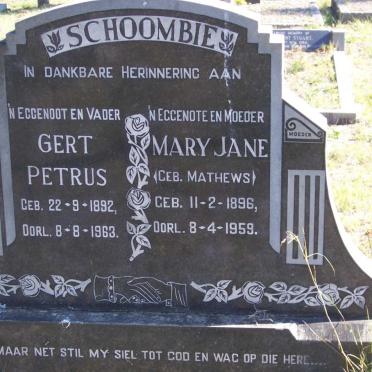 SCHOOMBIE Gert Petrus 1892-1963 &amp; Mary Jane nee MATHEWS 1896-1959
