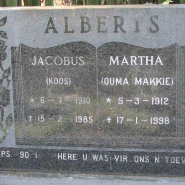 ALBERTS Jacobus 1910-1985 &amp; Martha 1912-1998