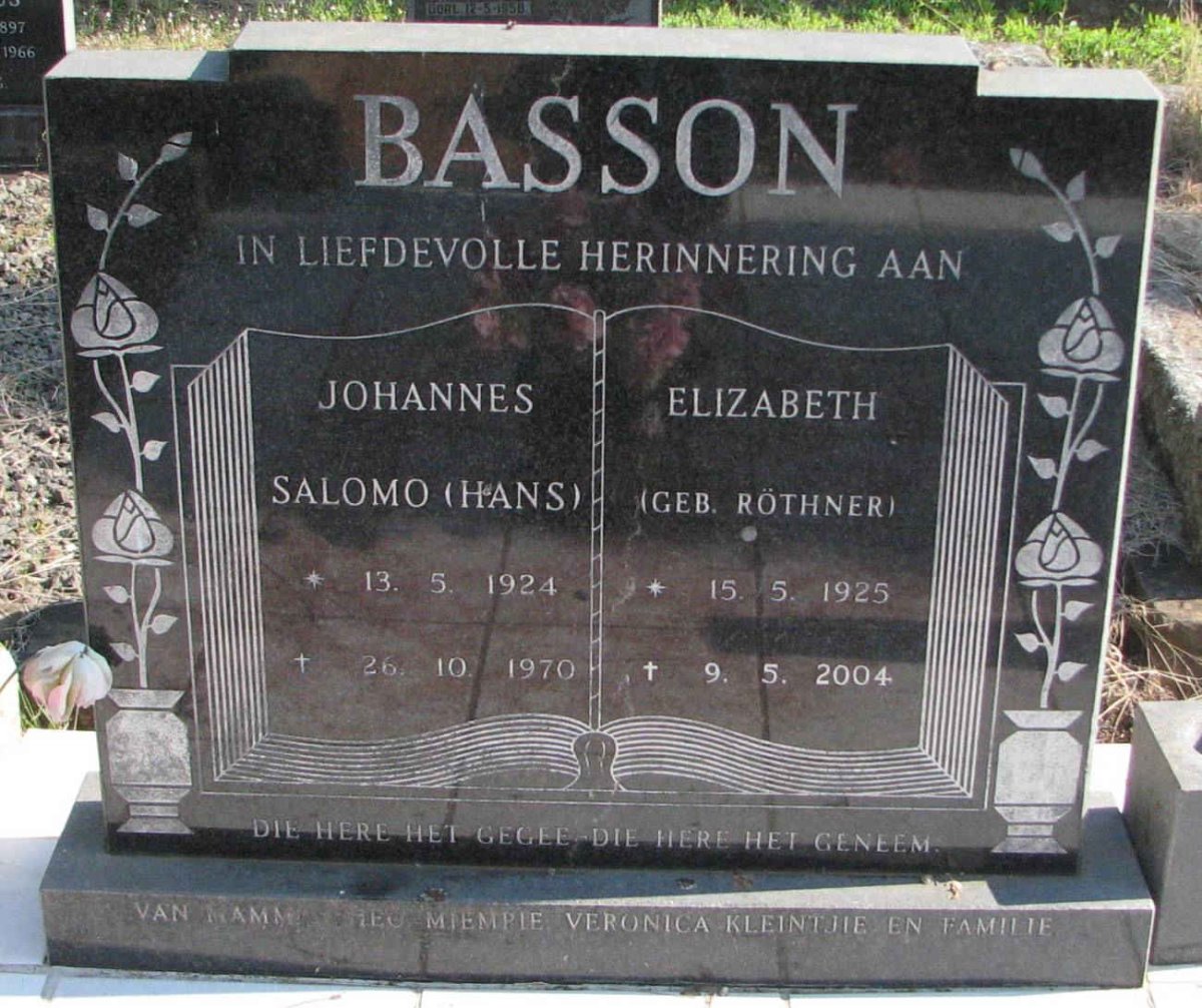 BASSON Johannes Salomo 1924-1970 &amp; Elizabeth RÖTHNER 1925-2004[list][/list]