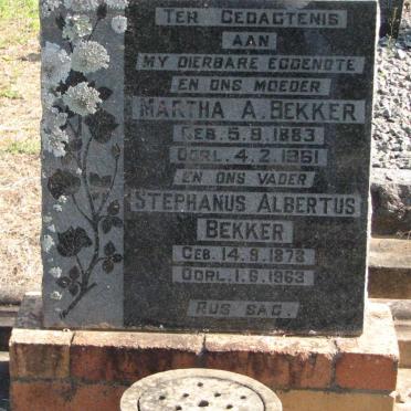 BEKKER Stephanus Albertus 1878-1963 &amp; Martha A. 1883-1951