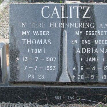 CALITZ Thomas 1907-1993 &amp; Adriana 1910-1986