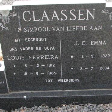 CLAASSEN Louis Ferreira 1912-1985 &amp; J.C. Emma 1922-2004