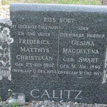 CALITZ Frederick Matthys Christiaan 1892-1954 &amp; Gesina Magdelena SWART 1880-1971