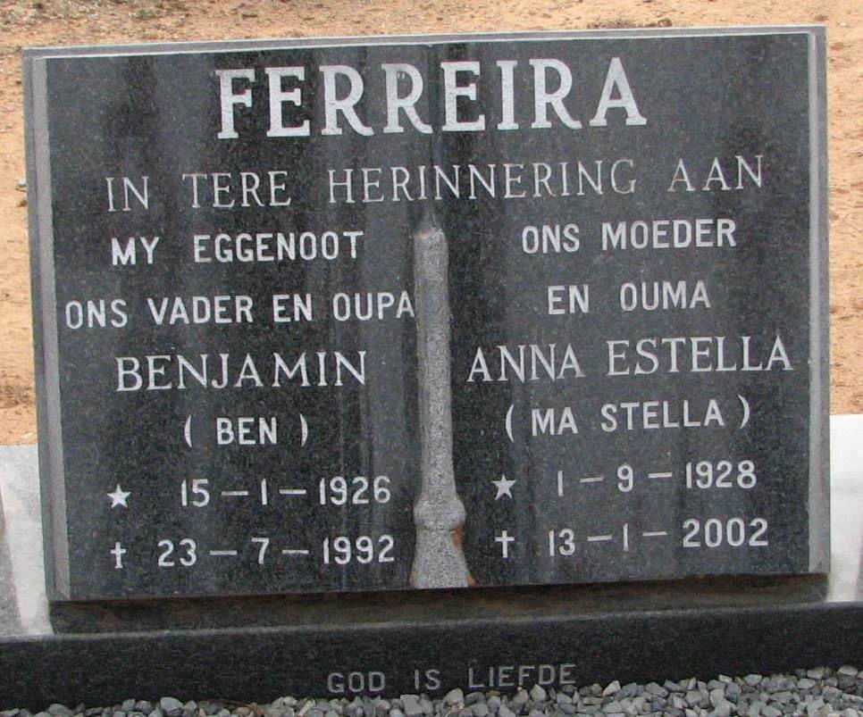 FERREIRA Benjamin 1926-1992 &amp; Anna Estella 1928-2002