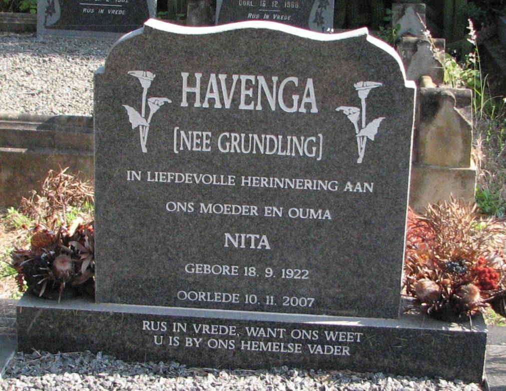 HAVENGA Nita nee GRUNDLING 1922-2007