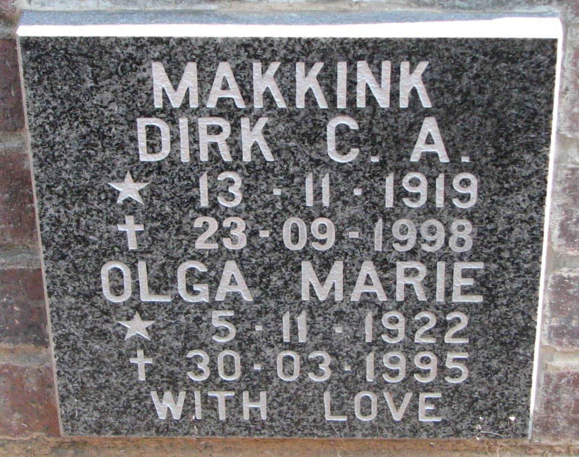 MAKKINK Dirk C.A. 1919-1998 &amp; Olga Marie 1922-1995