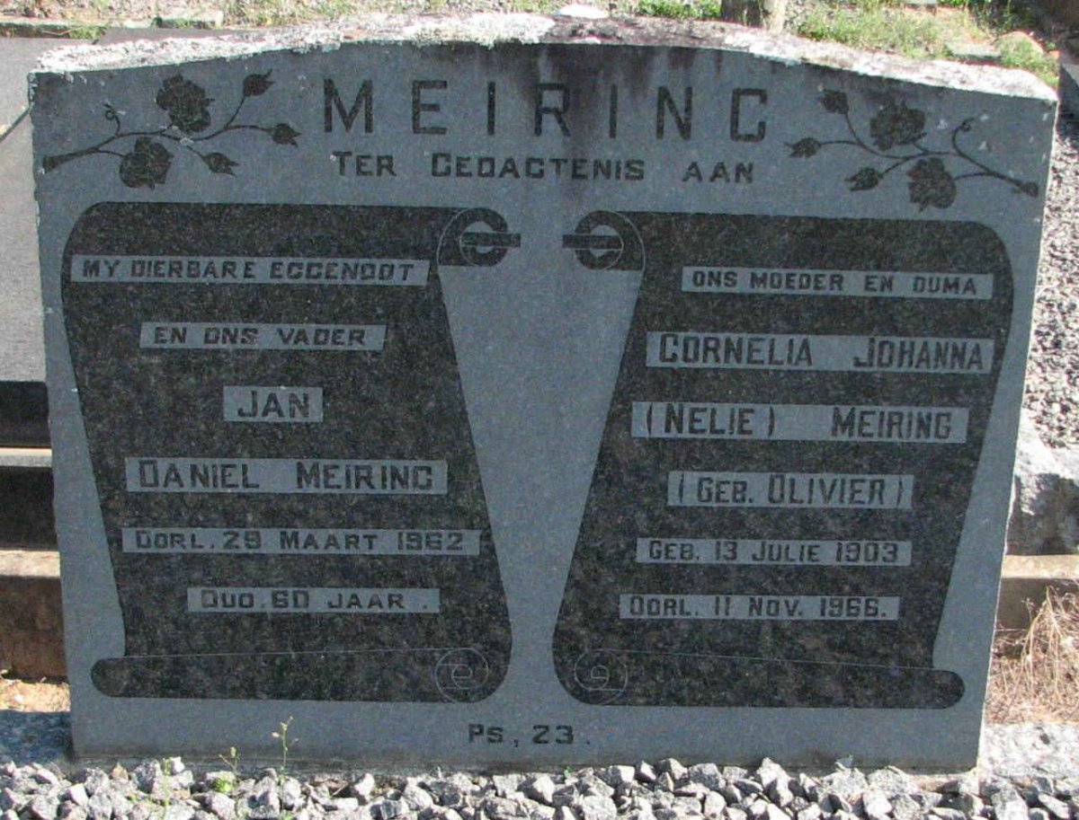 MEIRING Jan Daniel 1902-1962 &amp; Cornelia Johanna OLIVIER 1903-1966