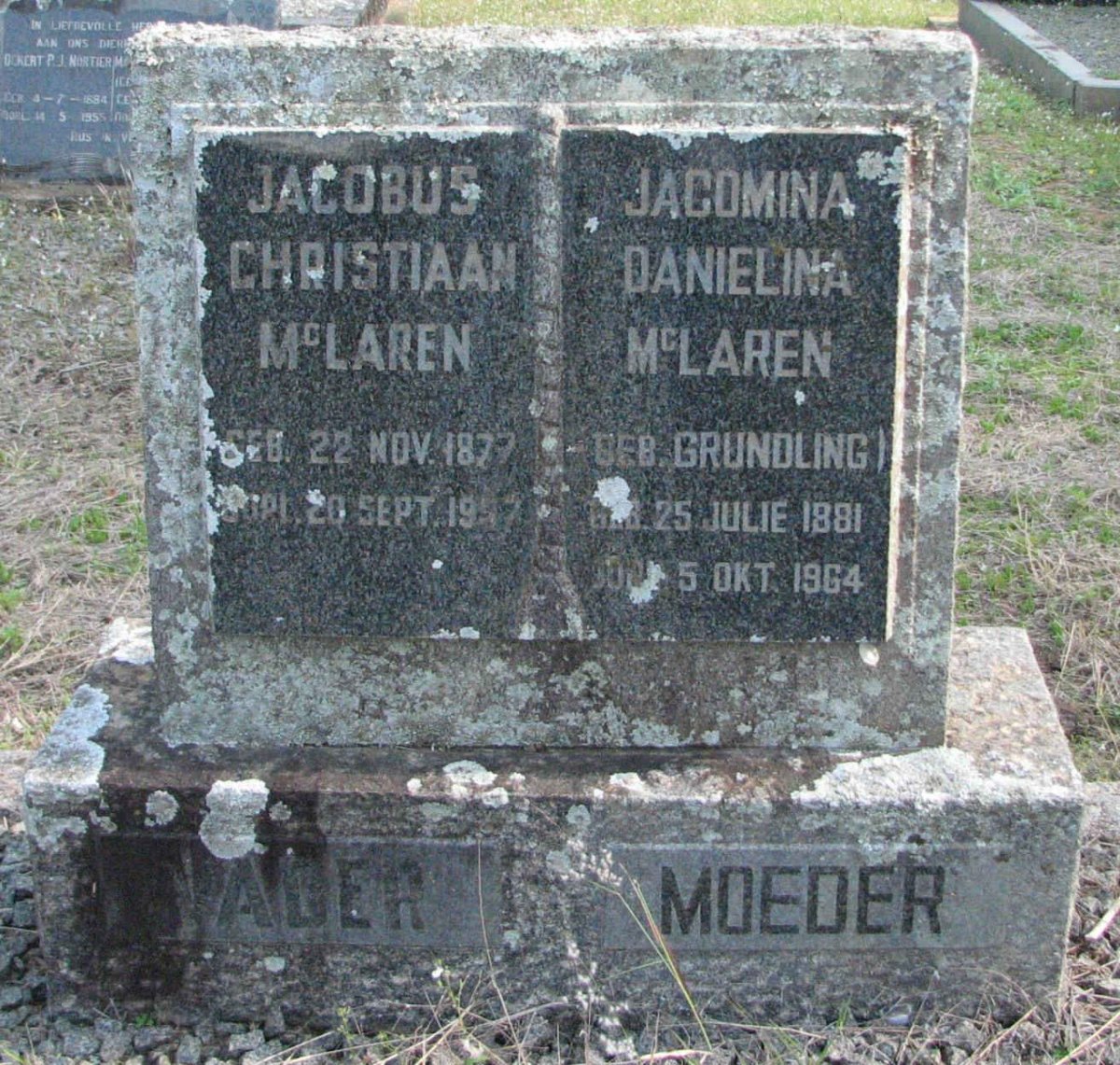 McLAREN Jacobus Christiaan 1877-1957 &amp; Jacomina Danielina GRUNDLING 1881-1964