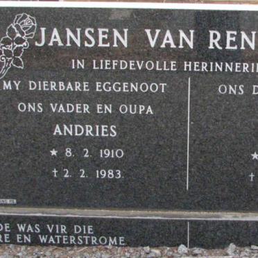 RENSBURG Andries, Jansen van 1910-1983 &amp; Anne 1913-2000