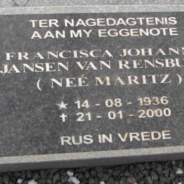 RENSBURG Francisca Johanna, Jansen van nee MARITZ 1936-2000