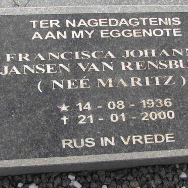 RENSBURG Francisca Johanna, Jansen van nee MARITZ 1936-2000
