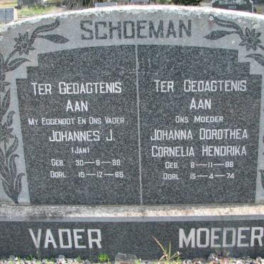 SCHOEMAN Johannes J. 1888-1966 &amp; Johanna Dorothea Cornelia Hendrika 1888-1974