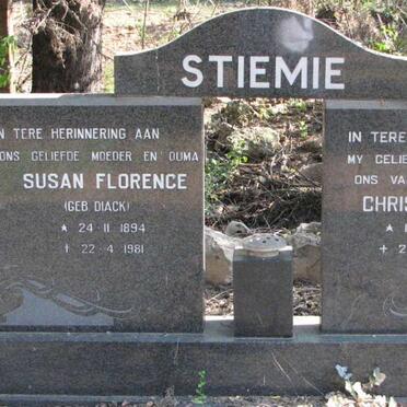 STIEMIE Christoffel 1889-1976 &amp; Susan Florence DIACK 1894-1981