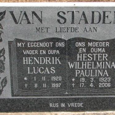 STADEN Hendrik Lucas, van 1920-1997 &amp; Hester Wilhelmina Paulina 1923-2006