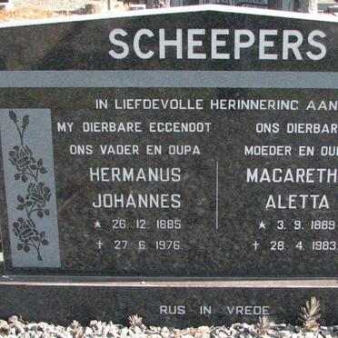 SCHEEPERS Hermanus Johannes 1885-1976 &amp; Magaretha Aletta 1889-1983