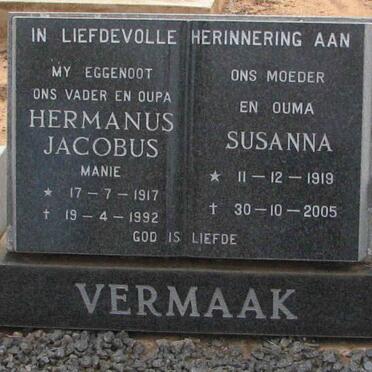 VERMAAK Hermanus Jacobus 1917-1992 &amp; Susanna 1919-2005