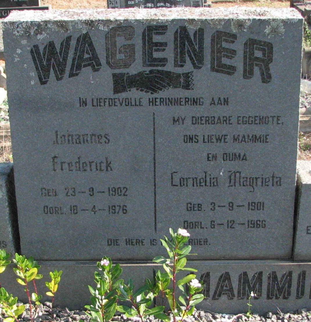 WAGENER Johannes Frederick 1902-1976 &amp; Cornelia Magrieta 1901-1966