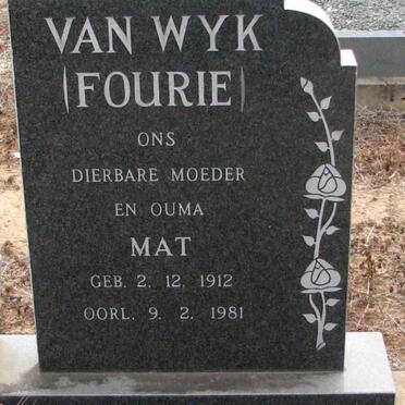 WYK Mat, van nee FOURIE 1912-1981