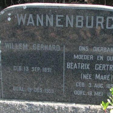 WANNENBURG Willem Gerhard 1891-1959 &amp; Beatrix Gertruida MARE 1890-19??