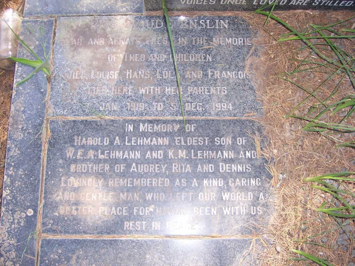ENSLIN Rita Maude 1919-1994 :: LEHMANN Harold A.