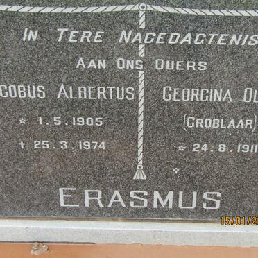ERASMUS Jacobus Albertus 1905-1974 &amp; Georgina Olive GROBLAAR 1911-