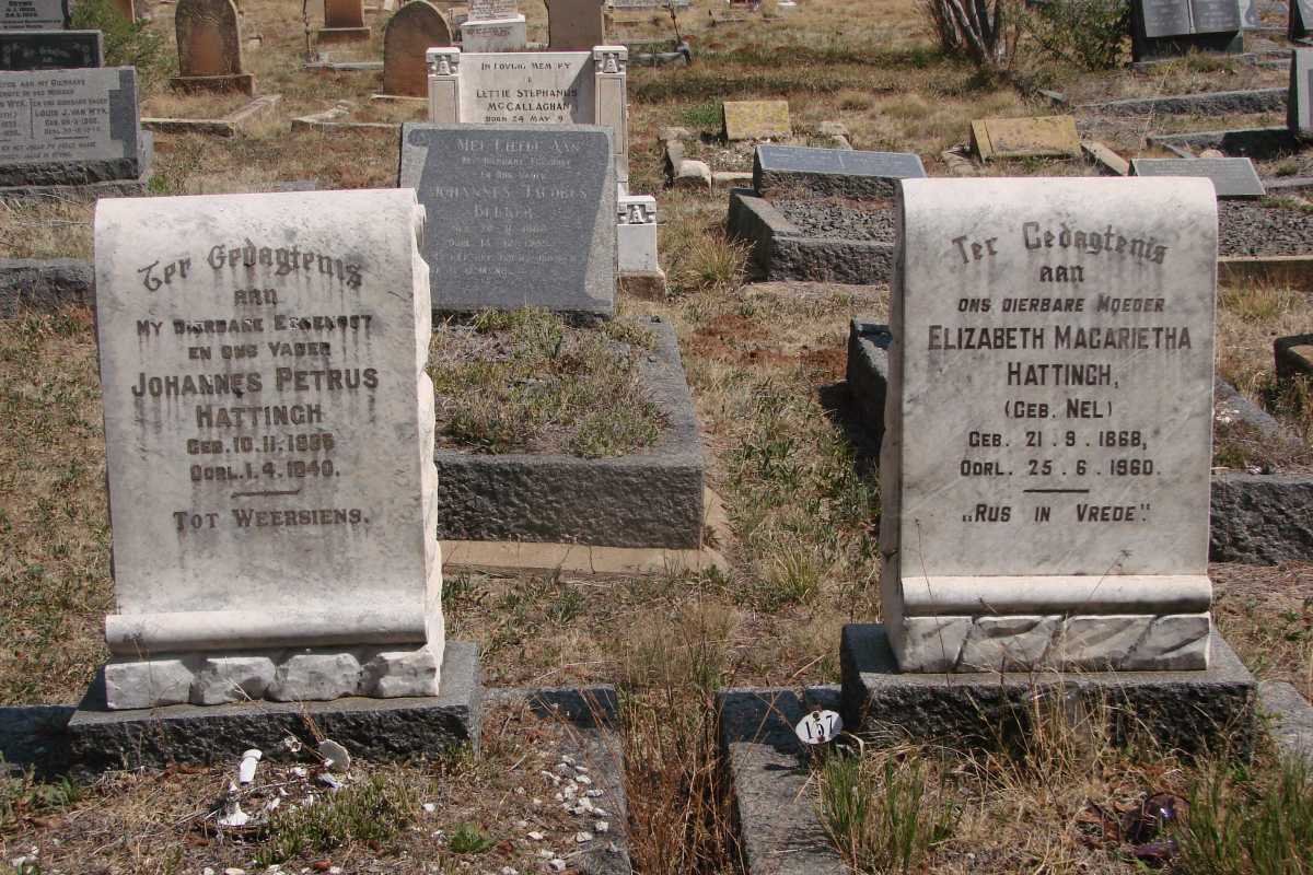 HATTINGH Johannes Petrus 1865-1940 &amp; Elizabeth Magarietha NEL 1868-1960