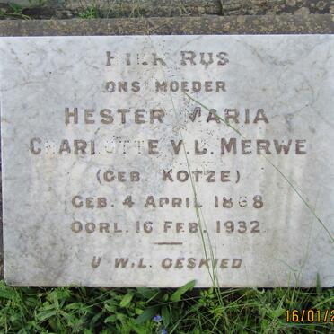 MERWE Hester Maria Charlotte, v.d. nee KOTZE 1868-1932