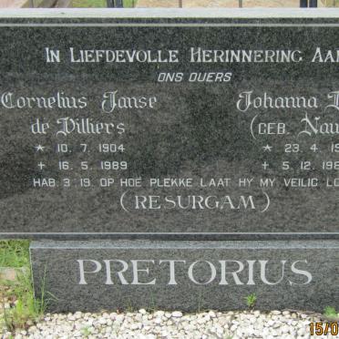 PRETORIUS Cornelius Janse de Villiers 1904-1989 &amp; Johanna Maria NAUDE 1914-1988