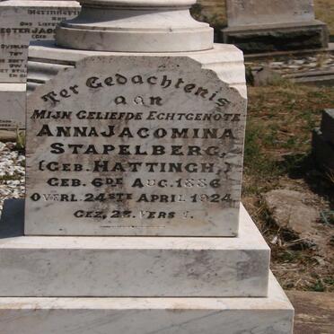 STAPELBERG Anna Jacomina nee HATTINGH 1886-1924