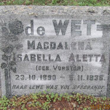 WET Magdalena Isabella Aletta, de nee VORSTER 1890-1936