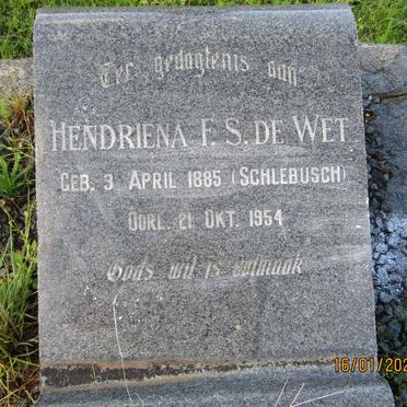 WET Hendriena F.S., de nee SCHLEBUSCH 1885-1954