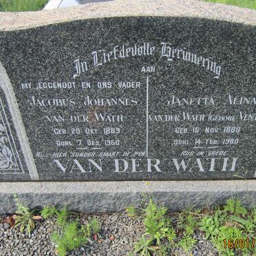 WATH Jacobus Johannes, van der 1889-1950 &amp; Janetta Alina VENTER 1888-1980