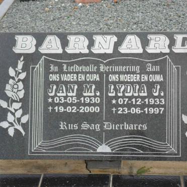 BARNARD Jan M. 1930-2000 &amp; Lydia J. 1933-1997
