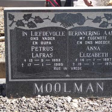 MOOLMAN Petrus Lafras 1893-1985 &amp; Anna Elizabeth 1897-1978