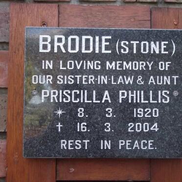 BRODIE Priscilla Phillis nee STONE 1920-2004