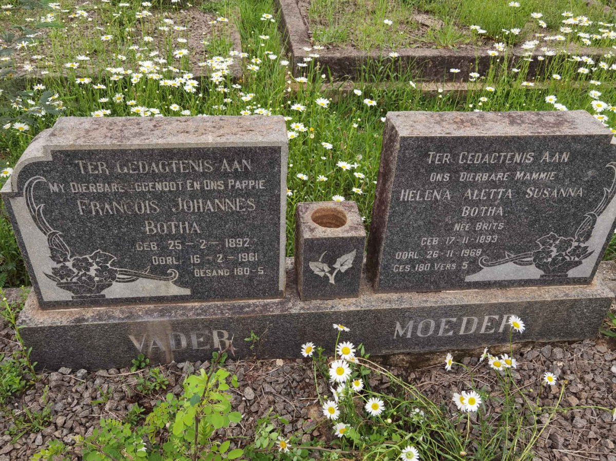 BOTHA Francois Johannes 1892-1961 &amp; Helena Aletta Susanna BRITS 1893-1968