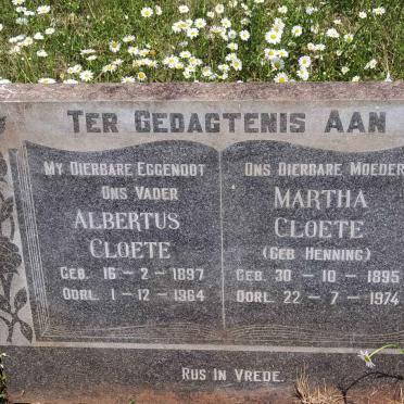 CLOETE Albertus 1897-1964 &amp; Martha HENNING 1895-1974