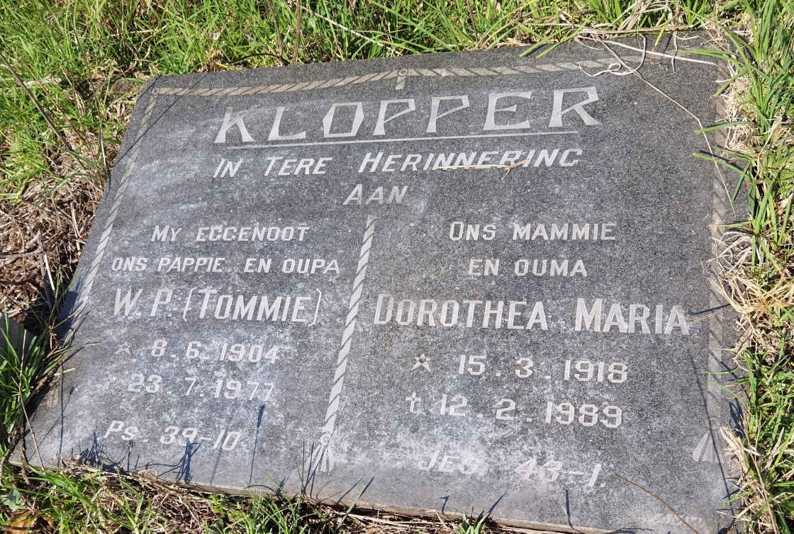 KLOPPER W.P. 1904-1977 &amp; Dorothea Maria 1918-1989