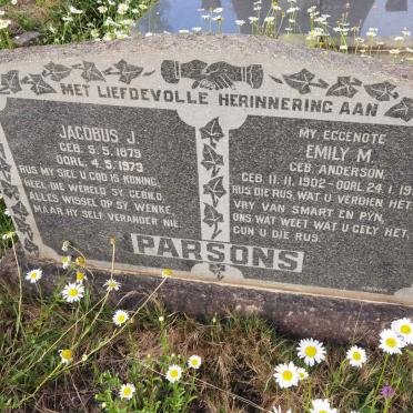 PARSONS Jacobus J. 1879-1973 &amp; Emily M. ANDERSON 1902-1962
