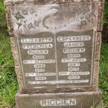 RIGGIEN Esperness James 1887-1950 &amp; Elizabeth Frederica 1888-1950