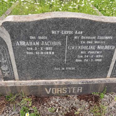 VORSTER Abraham Jacobus 1892-1959 &amp; Gwendoline Mildred POULTNEY 1894-1955