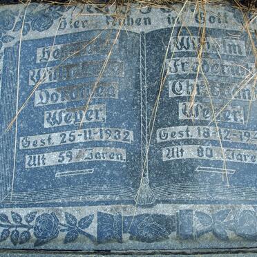 WEYER Wilhelm Frederich Christian -1945 &amp; Henrietta Wilhelmine Dorothea -1932