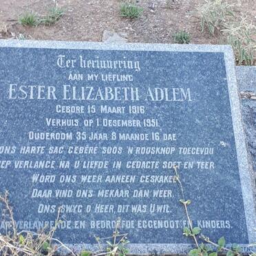 ADLEM Ester Elizabeth 1916-1951