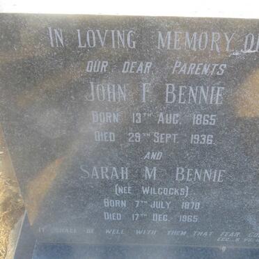 BENNIE John F. 1865-1936 &amp; Sarah M. WILCOCKS 1870-1965