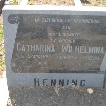 HENNING Catharina Wilhelmina formerly FERREIRA nee CRAUCAMP 1896-1984