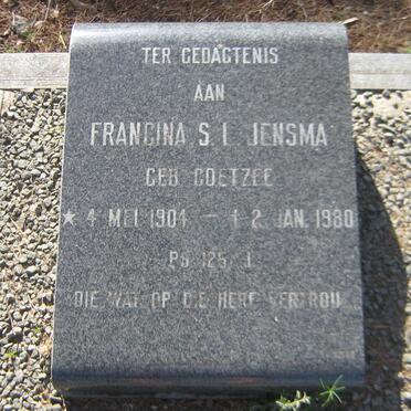 JENSMA Fransina S.L. nee COETZEE 1904-1980