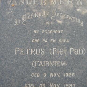 MERWE Petrus, van der 1926-1997 &amp; Irene 1928-2011