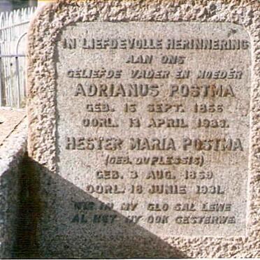 POSTMA Adrianus 1855-1933 &amp; Hester Maria DU PLESSIS 1859-1931