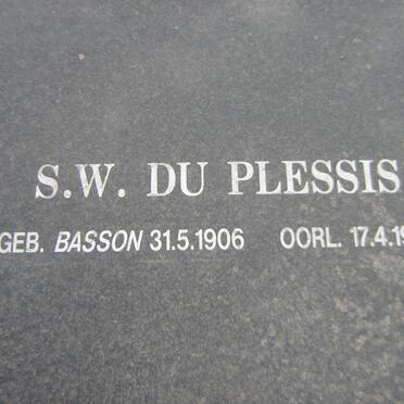PLESSIS S.W., du nee BASSON 1906-1992
